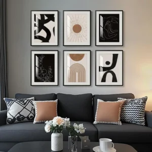 Boho Black and White Brown Modern Art