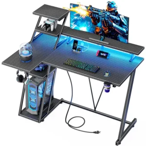 39 Inch Gaming Desk with LED Lights & Power