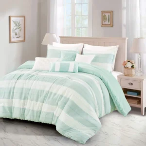 Queen Comforter Set 7 Piece Stripes Cotton Blend