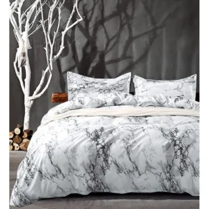 Comforter Set Queen Size, White Black Marble