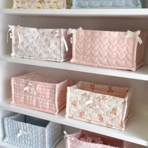 Square Storage Basket Flower Desktop Organizer Storage Basket Korean Quilted Storage Basket Cute Storage Frame Home Decorat