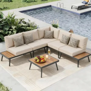 6pc L Shape Outdoor Sectional Sofa Set w/  Table