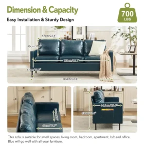 73 W Faux Leather Couch w 2 USB,