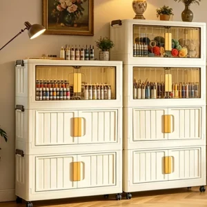 Cream white foldable storage cabinet,