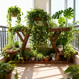 Carbonized Triangle 6 Tiered Corner Wood Plant Stand