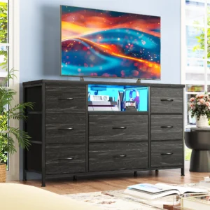 Media Dresser with LED Lighting & Built-in Charging Station -