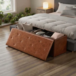 Tufted Faux Leather Storage Bench