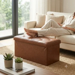 Large Tufted PU Leather Storage Ottoman Bench