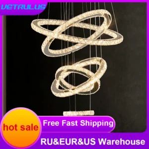 Modern Pendant Light Chandelier K9 Crystal Led Ring