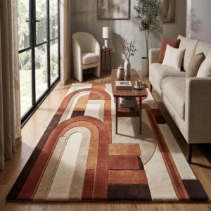 Room Decor Rug Terracotta Brown Cream Retro Arch